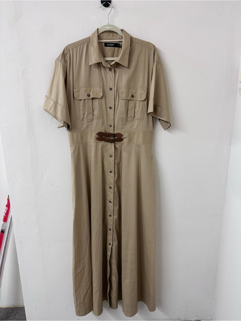 Ralph Lauren Tan Button-Front Maxi Shirt Dress